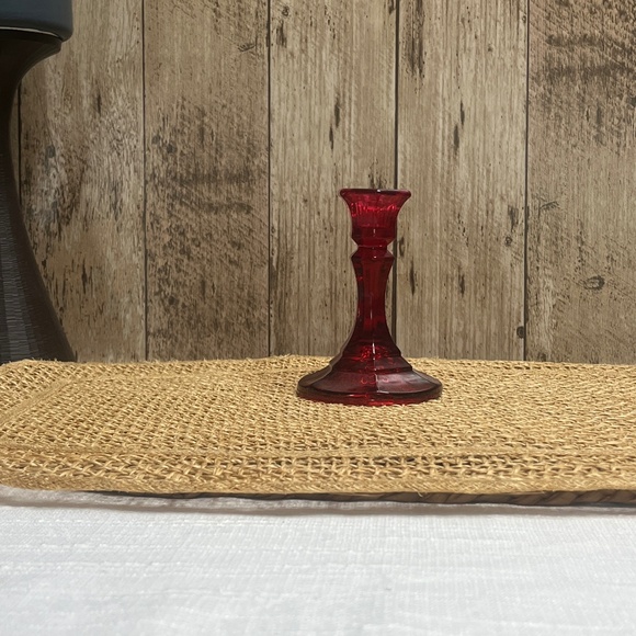 None Other - Vintage Red Glass Candlestick Holder Ruby Red Small Taper Candle Holder